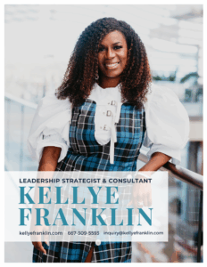 Kellye leaning on rail with text in front