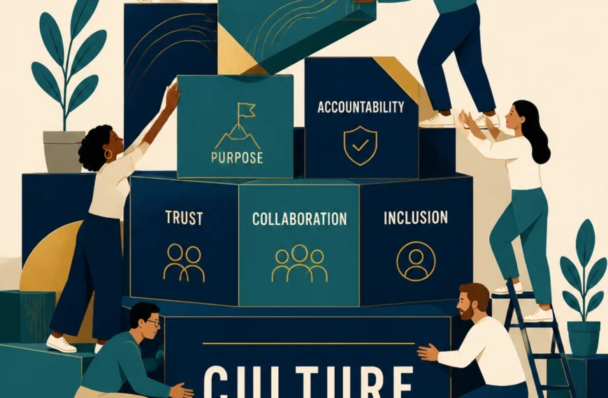 Graphic of team working together with culture at the foundation