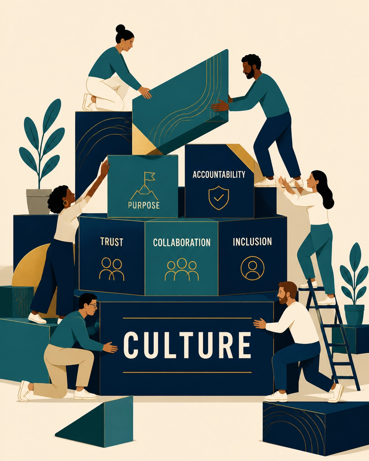 Graphic of team working together with culture at the foundation